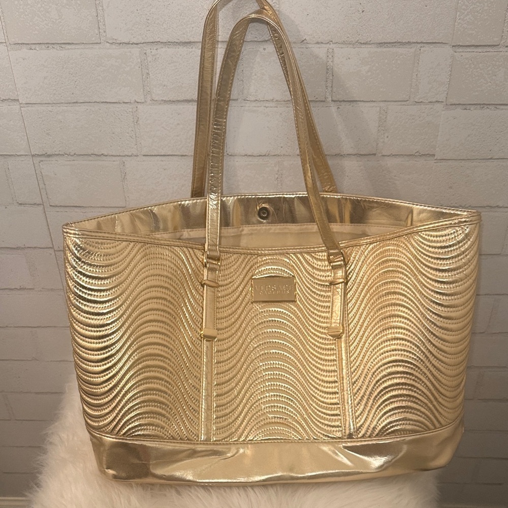 Versace Gold Ribbed Large Tote Bag, GWP. Like New. - Picture 1 of 12